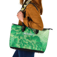 Aloha Hawaii Molokai Island Leather Tote Bag Hibiscus Tribal Honu Hawaiian Tattoo Green