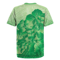 Aloha Hawaii Molokai Island Rugby Jersey Hibiscus Tribal Honu Hawaiian Tattoo Green