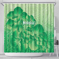 Aloha Hawaii Molokai Island Shower Curtain Hibiscus Tribal Honu Hawaiian Tattoo Green