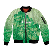 Aloha Hawaii Molokai Island Sleeve Zip Bomber Jacket Hibiscus Tribal Honu Hawaiian Tattoo Green
