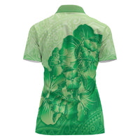 Aloha Hawaii Molokai Island Women Polo Shirt Hibiscus Tribal Honu Hawaiian Tattoo Green