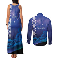 Personalised Matariki New Zealand Couples Matching Tank Maxi Dress and Long Sleeve Button Shirt Maori New Year Galaxy Koru Pattern