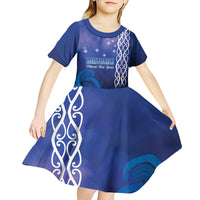 Personalised Matariki New Zealand Kid Short Sleeve Dress Maori New Year Galaxy Koru Pattern