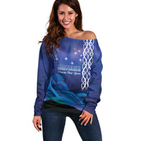 Personalised Matariki New Zealand Off Shoulder Sweater Maori New Year Galaxy Koru Pattern