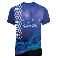 Personalised Matariki New Zealand Women V-Neck T-Shirt Maori New Year Galaxy Koru Pattern