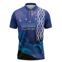 Personalised Matariki New Zealand Zipper Polo Shirt Maori New Year Galaxy Koru Pattern - Polynesian Pride