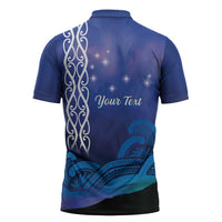 Personalised Matariki New Zealand Zipper Polo Shirt Maori New Year Galaxy Koru Pattern - Polynesian Pride