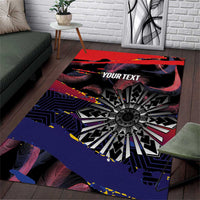 Philippines Sun Tattoo Area Rug Feathers Filipinas Grunge Style Black