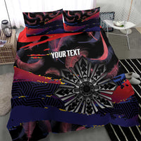 Philippines Sun Tattoo Bedding Set Feathers Filipinas Grunge Style Black LT14 - Polynesian Pride