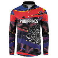 Philippines Sun Tattoo Button Sweatshirt Feathers Filipinas Grunge Style Black LT14 Black - Polynesian Pride