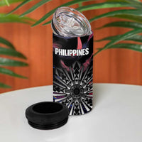 Philippines Sun Tattoo 4 in 1 Can Cooler Tumbler Feathers Filipinas Grunge Style Black LT14 - Polynesian Pride