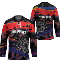 Philippines Sun Tattoo Hockey Jersey Feathers Filipinas Grunge Style Black LT14 - Polynesian Pride
