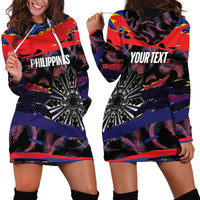Philippines Sun Tattoo Hoodie Dress Feathers Filipinas Grunge Style Black LT14 - Polynesian Pride