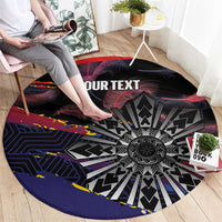 Philippines Sun Tattoo Round Carpet Feathers Filipinas Grunge Style Black LT14 - Polynesian Pride
