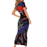 Philippines Sun Tattoo Short Sleeve Bodycon Dress Feathers Filipinas Grunge Style Black LT14 - Polynesian Pride
