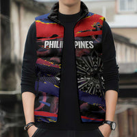 Philippines Sun Tattoo Sleeveless Puffer Jacket Feathers Filipinas Grunge Style Black LT14 - Polynesian Pride