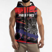 Philippines Sun Tattoo Sleeveless Zip Hoodie Feathers Filipinas Grunge Style Black LT14 - Polynesian Pride