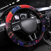 Philippines Sun Tattoo Steering Wheel Cover Feathers Filipinas Grunge Style Black LT14 Universal Fit Black - Polynesian Pride