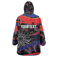 Philippines Sun Tattoo Wearable Blanket Hoodie Feathers Filipinas Grunge Style Black LT14 - Polynesian Pride