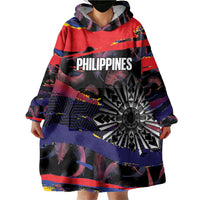 Philippines Sun Tattoo Wearable Blanket Hoodie Feathers Filipinas Grunge Style Black LT14 - Polynesian Pride
