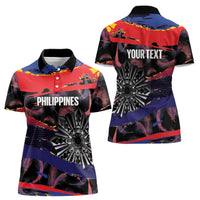Philippines Sun Tattoo Women Polo Shirt Feathers Filipinas Grunge Style Black LT14 - Polynesian Pride