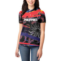 Philippines Sun Tattoo Women Polo Shirt Feathers Filipinas Grunge Style Black LT14 - Polynesian Pride