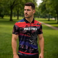 Philippines Sun Tattoo Zipper Polo Shirt Feathers Filipinas Grunge Style Black LT14 - Polynesian Pride