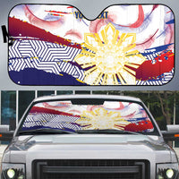 Philippines Sun Tattoo Auto Sun Shade Feathers Filipinas Grunge Style White LT14 White - Polynesian Pride