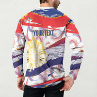 Philippines Sun Tattoo Button Sweatshirt Feathers Filipinas Grunge Style White LT14 - Polynesian Pride