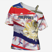 Philippines Sun Tattoo Cross Shoulder Shirt Feathers Filipinas Grunge Style White LT14 Female White - Polynesian Pride