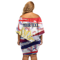 Philippines Sun Tattoo Family Matching Off Shoulder Short Dress and Hawaiian Shirt Feathers Filipinas Grunge Style White
