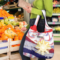 Philippines Sun Tattoo Grocery Bag Feathers Filipinas Grunge Style White