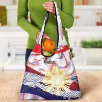 Philippines Sun Tattoo Grocery Bag Feathers Filipinas Grunge Style White