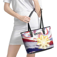 Philippines Sun Tattoo Leather Tote Bag Feathers Filipinas Grunge Style White LT14 - Polynesian Pride