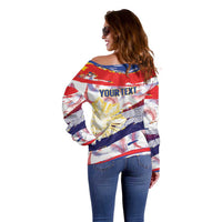 Philippines Sun Tattoo Off Shoulder Sweater Feathers Filipinas Grunge Style White LT14 - Polynesian Pride
