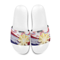 Philippines Sun Tattoo Slide Sandals Feathers Filipinas Grunge Style White LT14 White - Polynesian Pride