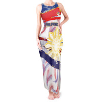 Philippines Sun Tattoo Tank Maxi Dress Feathers Filipinas Grunge Style White LT14 Women White - Polynesian Pride