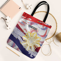 Philippines Sun Tattoo Tote Bag Feathers Filipinas Grunge Style White LT14 Black Strap One Size White - Polynesian Pride