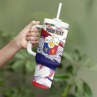Philippines Sun Tattoo Tumbler With Handle Feathers Filipinas Grunge Style White LT14 - Polynesian Pride