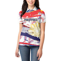 Philippines Sun Tattoo Women Polo Shirt Feathers Filipinas Grunge Style White LT14 - Polynesian Pride