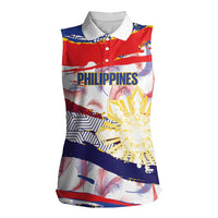 Philippines Sun Tattoo Women Sleeveless Polo Shirt Feathers Filipinas Grunge Style White LT14 Female White - Polynesian Pride