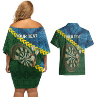 Personalised Solomon Islands Darts Couples Matching Off Shoulder Short Dress and Hawaiian Shirt Tropical Leaves Melanesian Pattern LT14 - Polynesian Pride