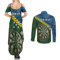 Personalised Solomon Islands Darts Couples Matching Summer Maxi Dress and Long Sleeve Button Shirt Tropical Leaves Melanesian Pattern LT14 - Polynesian Pride