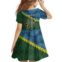 Personalised Solomon Islands Darts Kid Short Sleeve Dress Tropical Leaves Melanesian Pattern LT14 - Polynesian Pride