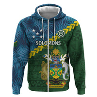 Personalised Solomon Islands Darts Zip Hoodie Tropical Leaves Melanesian Pattern