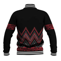 Red Aotearoa Mangopare Kowhaiwhai and Niho Taniwha Baseball Jacket Maori New Zealand