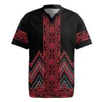 Red Aotearoa Mangopare Kowhaiwhai and Niho Taniwha Rugby Jersey Maori New Zealand