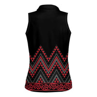 Red Aotearoa Mangopare Kowhaiwhai and Niho Taniwha Women Sleeveless Polo Shirt Maori New Zealand