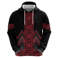 Red Aotearoa Mangopare Kowhaiwhai and Niho Taniwha Zip Hoodie Maori New Zealand