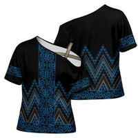 Blue Aotearoa Mangopare Kowhaiwhai Niho Taniwha Cross Shoulder Shirt Maori New Zealand - Polynesian Pride